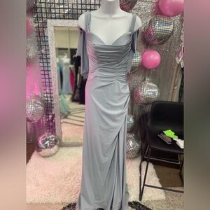 Blue Asymmetrical Ruched Gown for Wedding Guest